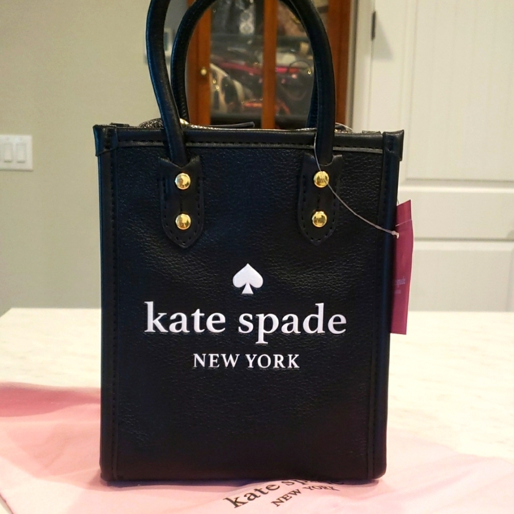 kate spade ♠️ NWT Black Leather Mini Tote with Gold Accents Size Small
